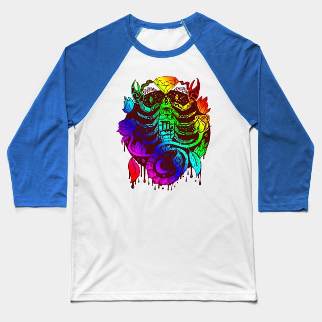 Rainbow Mystic Scorpio Zodiac Baseball T-Shirt by kenallouis